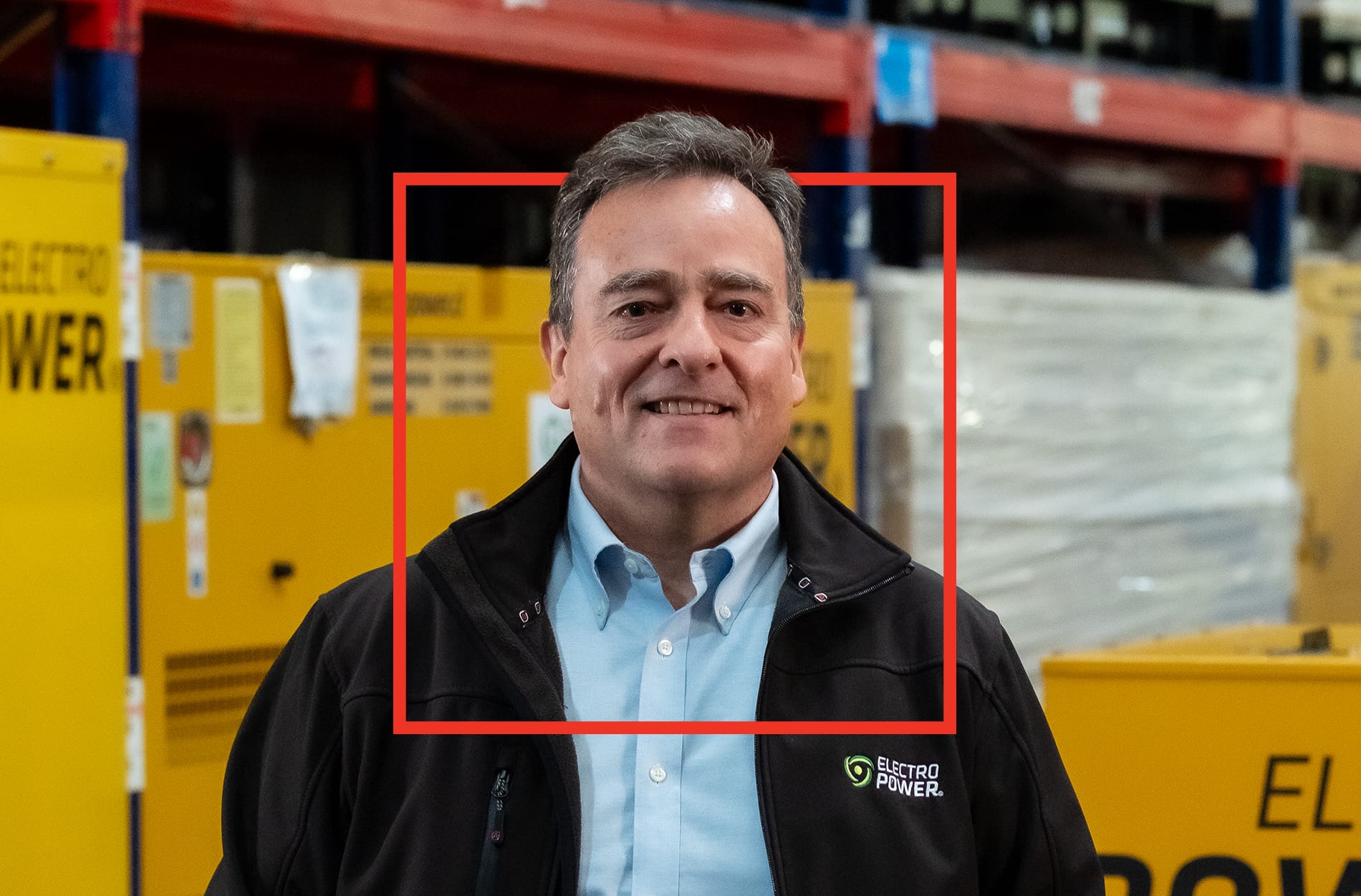 Carlos Ossa portrait with stylized red focus frame